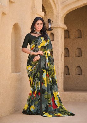 Laxmipati sarees Printed Bollywood Georgette Saree(Black)