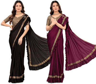 Treshpino Solid/Plain Bollywood Lycra Blend Saree(Pack of 2, Multicolor)