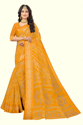 RUNAYA NX Digital Print Bandhani Cotton Blend Saree(Yellow)
