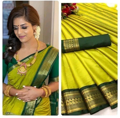 HouseOfCommon Woven Bollywood Cotton Silk Saree(Multicolor)