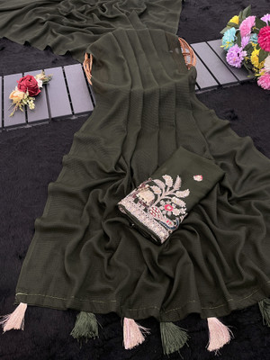 KONICA FAB Embroidered Bollywood Georgette Saree(Light Green)