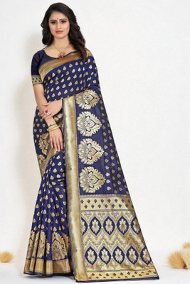 LERYZA Woven Banarasi Jacquard Saree(Blue)
