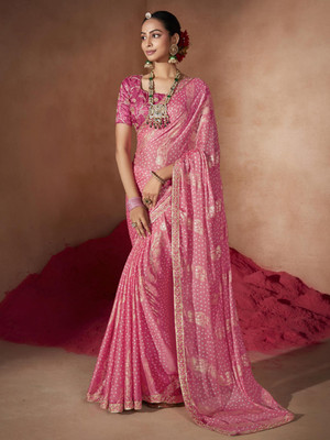 Sareemall Embellished Bollywood Chiffon Saree(Pink)