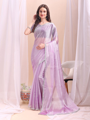 VRAJTEX FAB Solid/Plain Bollywood Jimmy choo Saree(Purple)