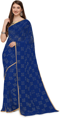 JiproStore Printed Bollywood Chiffon Saree(Dark Blue)