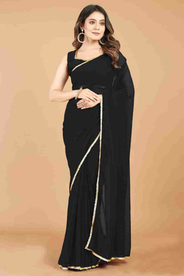 FINIVOIR Solid/Plain Bollywood Georgette Saree(Black)