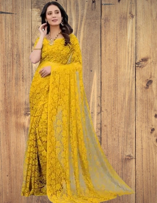 Nexafashion Self Design Bollywood Net Saree(Yellow)