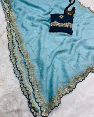 HouseOfCommon Embroidered Bollywood Jimmy choo Saree(Blue)