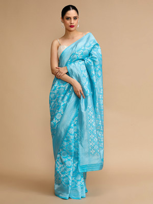 House of Pataudi Woven Banarasi Silk Blend Saree(Blue)