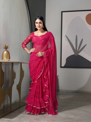 Tikhi Imli Striped Bollywood Georgette Saree(Pink)