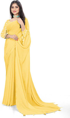 SkyCraftX Self Design Venkatagiri Georgette Saree(Yellow)