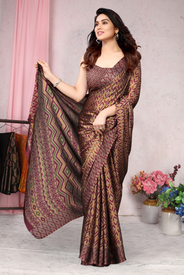 MIRCHI FASHION Printed, Geometric Print Ikkat Chiffon, Georgette Saree(Maroon, Beige, Mustard)