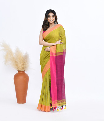 Houseofsprish Solid/Plain Handloom Tissue Saree(Gold)