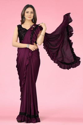 radhe creation Embellished Bollywood Lycra Blend Saree(Purple)