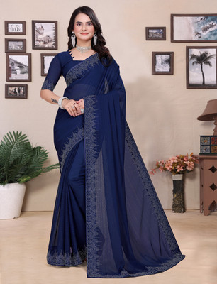 Dharam Creation Embellished Bollywood Georgette Saree(Blue)