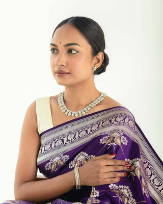 MAHADEV DESIGN Woven, Floral Print Banarasi Pure Silk Saree(Purple)