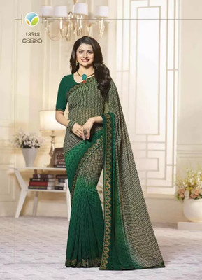Nexttrend Printed Daily Wear Georgette Saree(Dark Green)