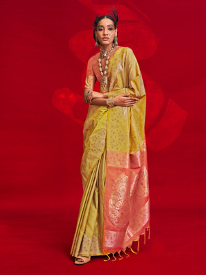 Sareemall Woven Banarasi Tussar Silk Saree(Yellow)