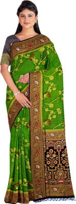Prgiya Sarees Polka Print Mysore Silk Blend Saree(Green)