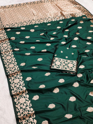SHREEKHODIYARST Printed Banarasi Jacquard, Pure Silk Saree(Dark Green)