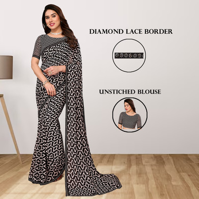 Anand Sarees Embellished, Geometric Print Bollywood Georgette Saree(Black, White)