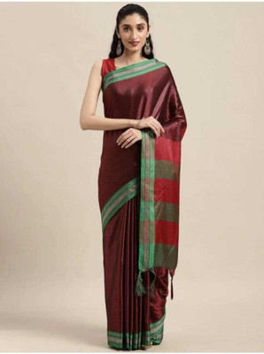 fibronic enterprise Woven Banarasi Cotton Silk Saree(Maroon)