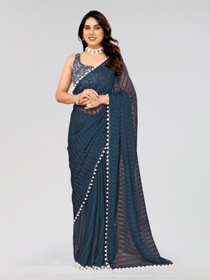 STYLEVEDA Self Design Bollywood Georgette Saree(Blue)