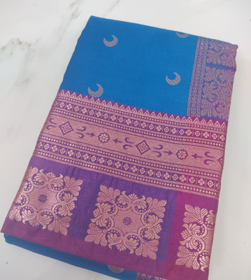 NNSAREE Printed Banarasi Satin Saree(Blue, Purple)