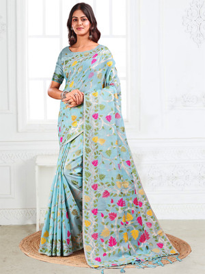 ASTITA Self Design Bollywood Linen Saree(Light Blue)