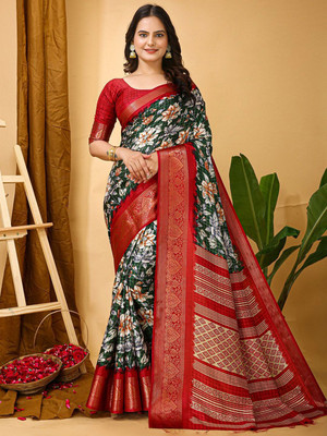 Anouk Rustic Printed Chinnalapattu Silk Blend Saree(Green)