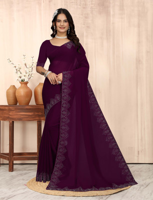 SARANGFEB Solid/Plain, Embellished Bollywood Art Silk Saree(Purple)