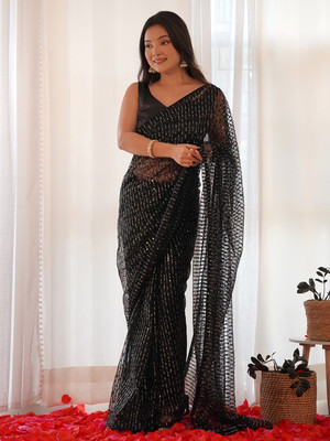 Tasrika Embellished Bollywood Net Saree(Black)