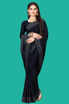 rudraCreation Self Design, Solid/Plain Chanderi Georgette Saree(Black)