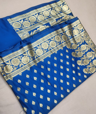 Aaradhya Creation Solid/Plain Banarasi Cotton Silk Saree(Light Blue)