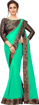 Maruti Creation Solid/Plain Jamdani Georgette Saree(Green)