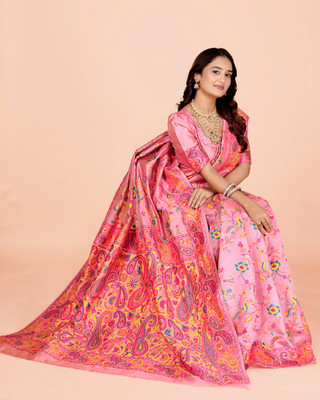 NEZAA EXPORT Woven Kanjivaram Pure Cotton Saree(Pink)