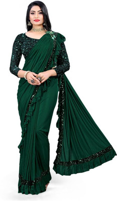 ORGOSCOPIO Embellished Saree with Attached Blouse Lycra Blend Saree(Green)