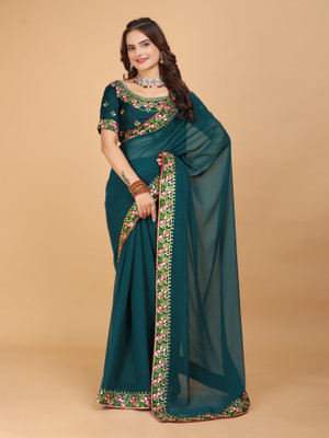 SHILPS FASHION Embroidered Bollywood Georgette Saree(Beige)