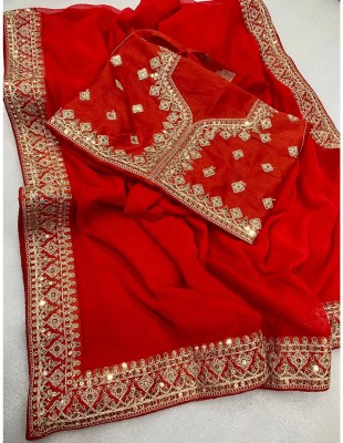 MAN PRIYA TRENDZ Embroidered Bollywood Georgette Saree(Red)