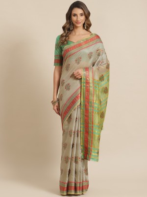 SERONA FABRICS Woven, Printed, Solid/Plain Bollywood Cotton Silk Saree(Grey)