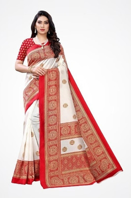 HouseOfCommon Printed Mysore Pure Silk Saree(Red, White)