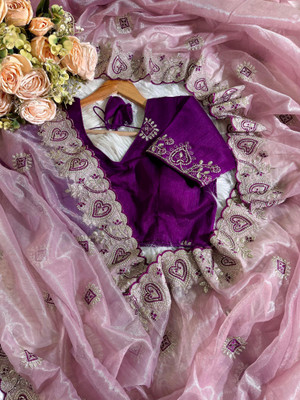 GOLDOLL FAB Embroidered Bollywood Net Saree(Purple)