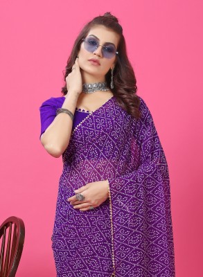 RHG Fashion Printed Banarasi Georgette Saree(Purple)