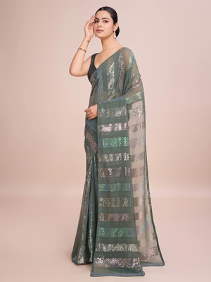 Bluebirdimpex Embellished Bollywood Georgette Saree(Light Green)