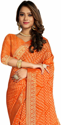 The Textile Hub Printed, Floral Print Bollywood Chiffon Saree(Orange)
