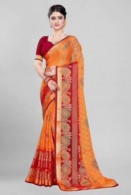 EMV Printed Bollywood Brasso, Chiffon Saree(Orange)