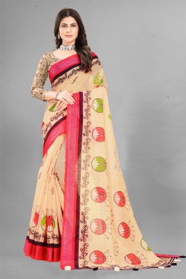 THIRA Digital Print Bollywood Linen Saree(Yellow)