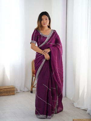 Sajavat Embroidered, Embellished, Woven Bollywood Jimmy choo Saree(Purple)