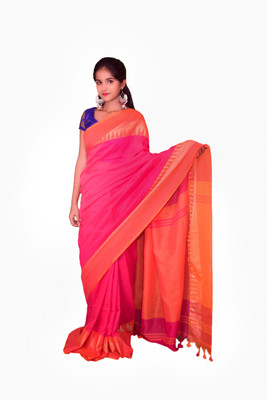 LDma Solid/Plain Narayanpet Cotton Blend Saree(Pink)