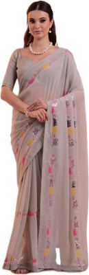 Dwiza Enterprise Self Design, Embellished, Embroidered, Printed Bollywood Georgette Saree(Grey)